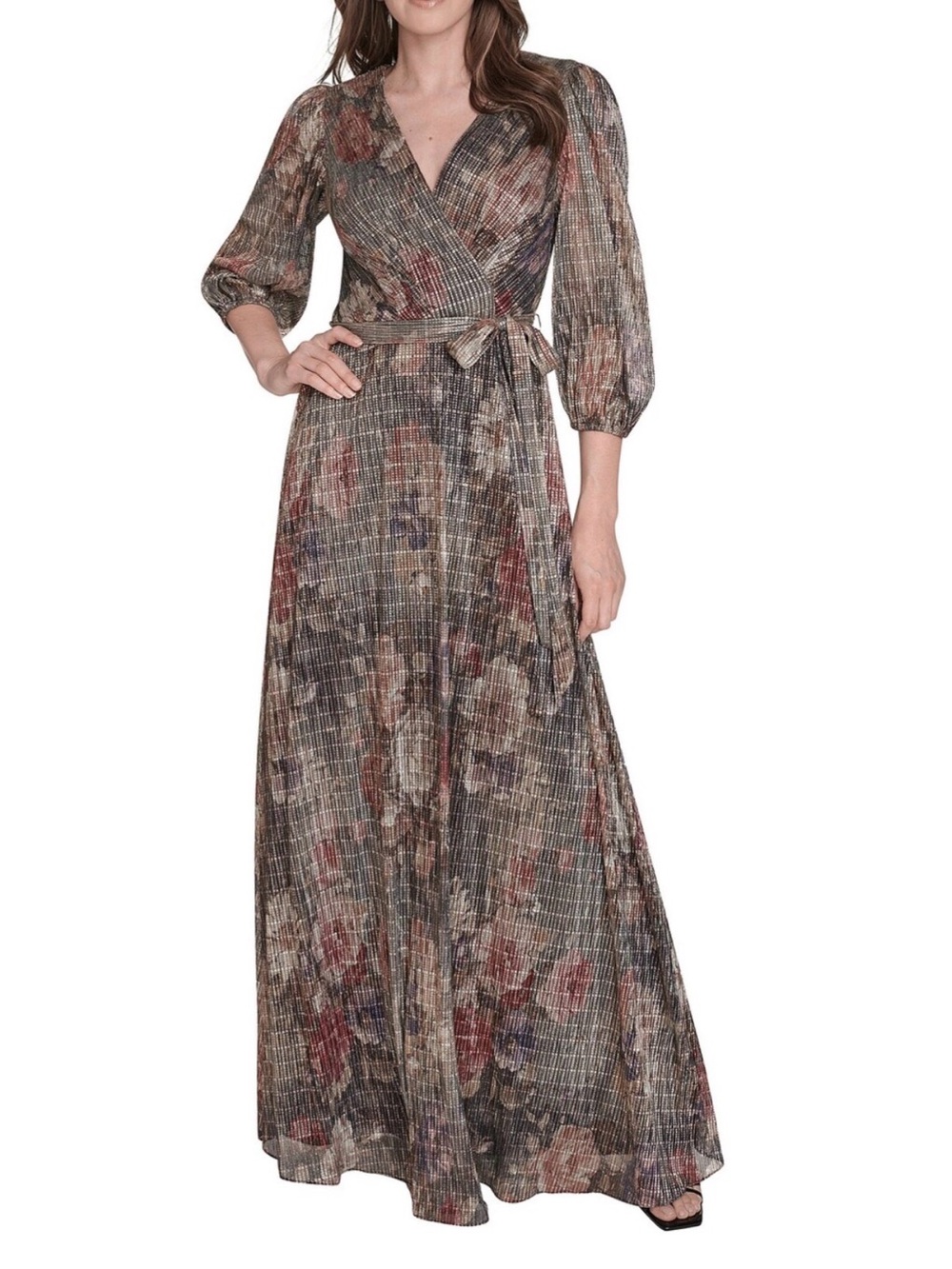 Jessica Howard Plus Size Women's Side Tuck 3/4-Sleeve Maxi Gown Multi Sz 24W New